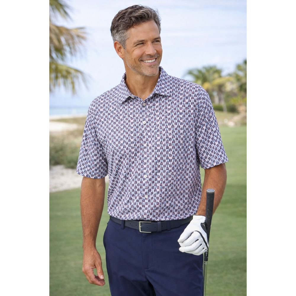 Maelreg Mens 3XL Geometric Golf Polo UV Protection Breathable Activewear Causal